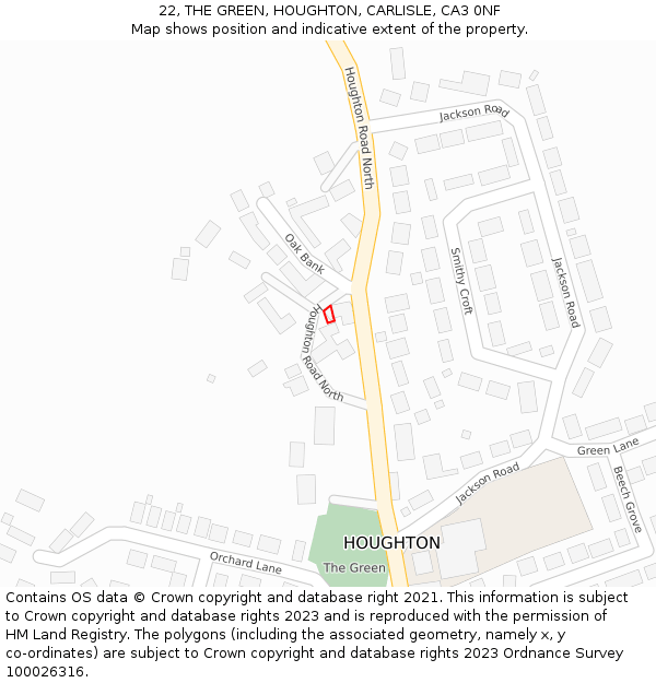 22, THE GREEN, HOUGHTON, CARLISLE, CA3 0NF: Location map and indicative extent of plot