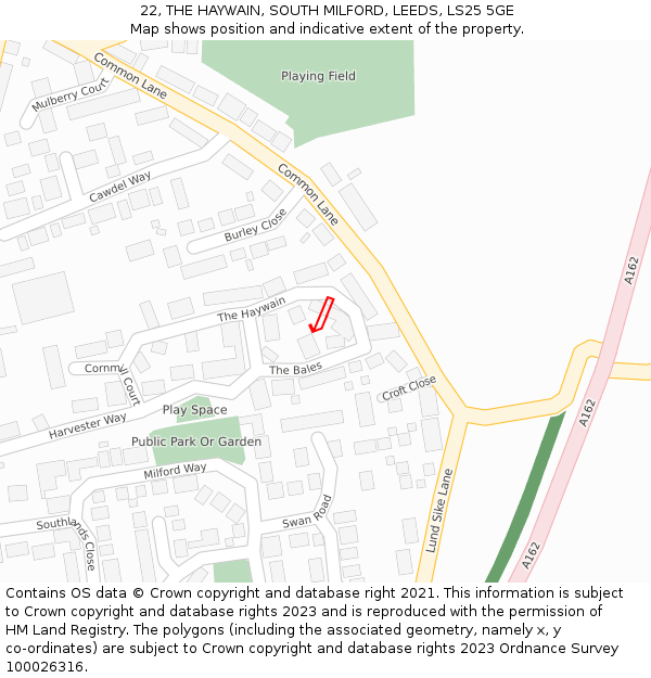 22, THE HAYWAIN, SOUTH MILFORD, LEEDS, LS25 5GE: Location map and indicative extent of plot