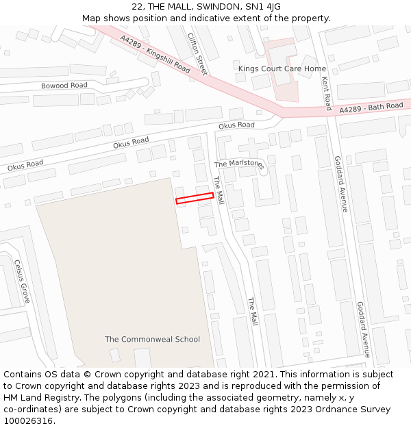 22, THE MALL, SWINDON, SN1 4JG: Location map and indicative extent of plot