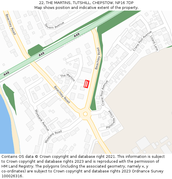 22, THE MARTINS, TUTSHILL, CHEPSTOW, NP16 7DP: Location map and indicative extent of plot