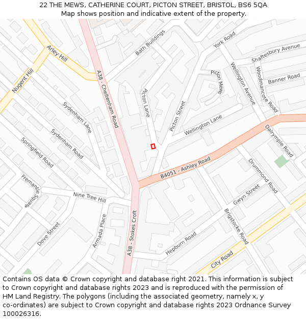 22 THE MEWS, CATHERINE COURT, PICTON STREET, BRISTOL, BS6 5QA: Location map and indicative extent of plot