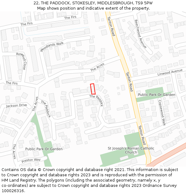 22, THE PADDOCK, STOKESLEY, MIDDLESBROUGH, TS9 5PW: Location map and indicative extent of plot