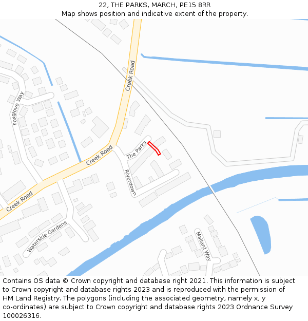 22, THE PARKS, MARCH, PE15 8RR: Location map and indicative extent of plot