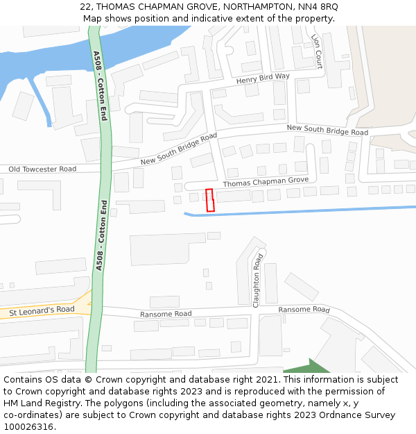 22, THOMAS CHAPMAN GROVE, NORTHAMPTON, NN4 8RQ: Location map and indicative extent of plot