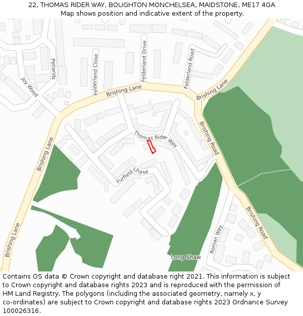22, THOMAS RIDER WAY, BOUGHTON MONCHELSEA, MAIDSTONE, ME17 4GA: Location map and indicative extent of plot