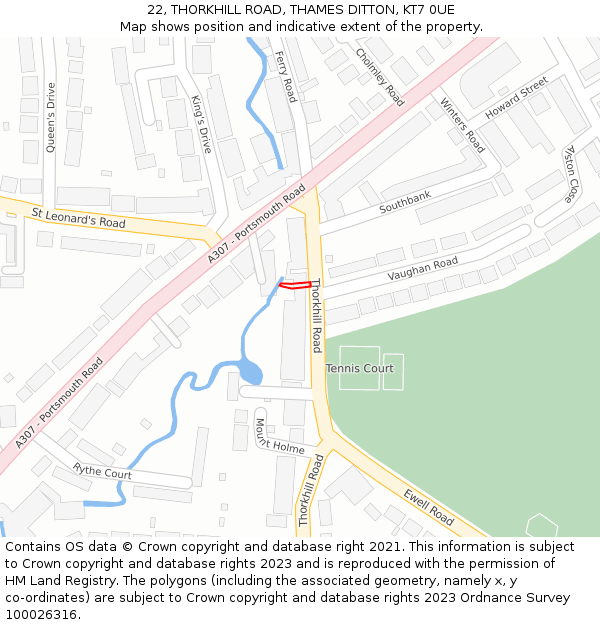 22, THORKHILL ROAD, THAMES DITTON, KT7 0UE: Location map and indicative extent of plot