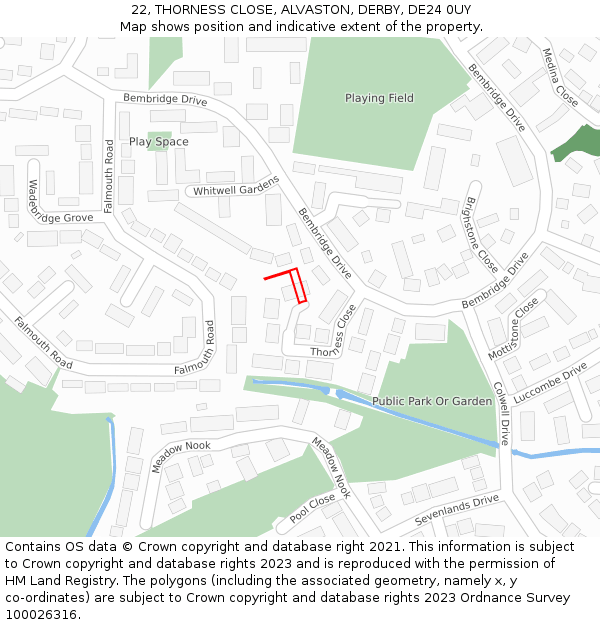22, THORNESS CLOSE, ALVASTON, DERBY, DE24 0UY: Location map and indicative extent of plot