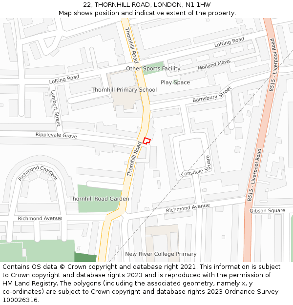 22, THORNHILL ROAD, LONDON, N1 1HW: Location map and indicative extent of plot
