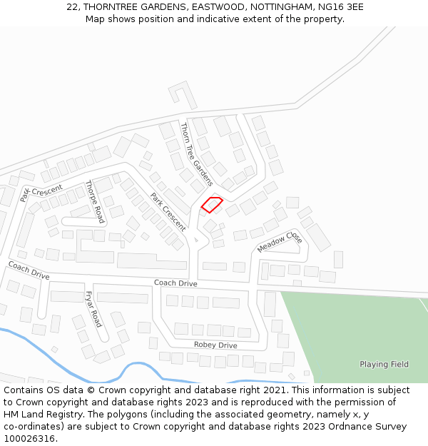 22, THORNTREE GARDENS, EASTWOOD, NOTTINGHAM, NG16 3EE: Location map and indicative extent of plot