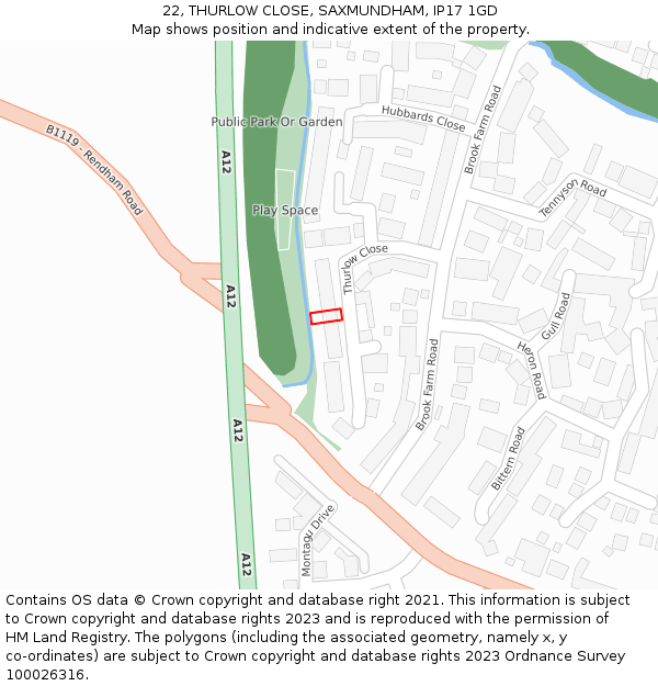 22, THURLOW CLOSE, SAXMUNDHAM, IP17 1GD: Location map and indicative extent of plot