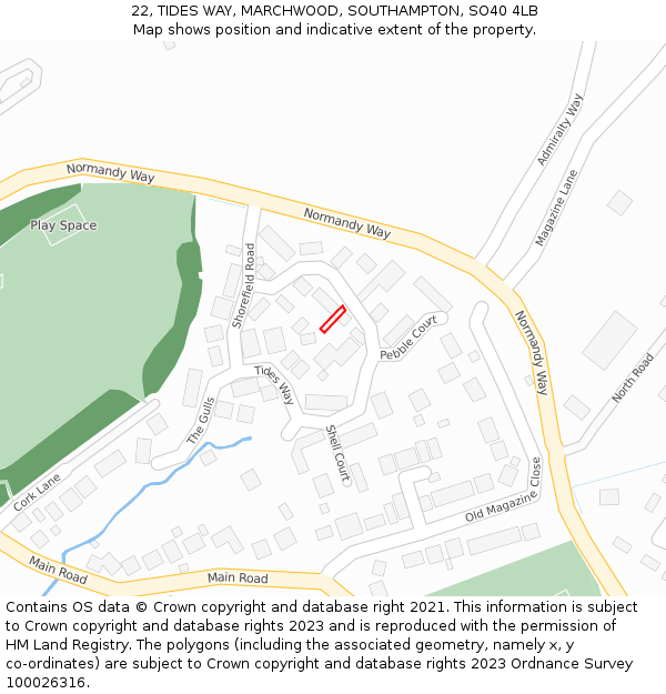 22, TIDES WAY, MARCHWOOD, SOUTHAMPTON, SO40 4LB: Location map and indicative extent of plot