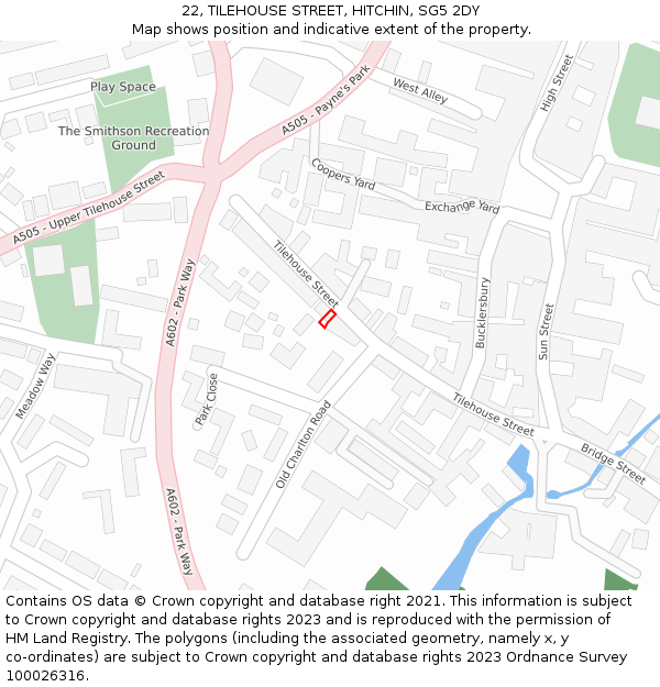22, TILEHOUSE STREET, HITCHIN, SG5 2DY: Location map and indicative extent of plot