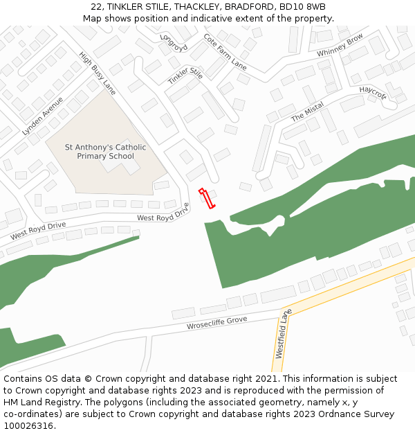 22, TINKLER STILE, THACKLEY, BRADFORD, BD10 8WB: Location map and indicative extent of plot