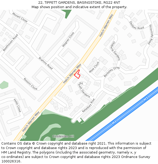 22, TIPPETT GARDENS, BASINGSTOKE, RG22 4NT: Location map and indicative extent of plot