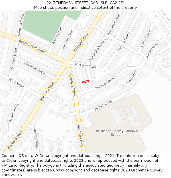 22, TITHEBARN STREET, CARLISLE, CA2 4EL: Location map and indicative extent of plot