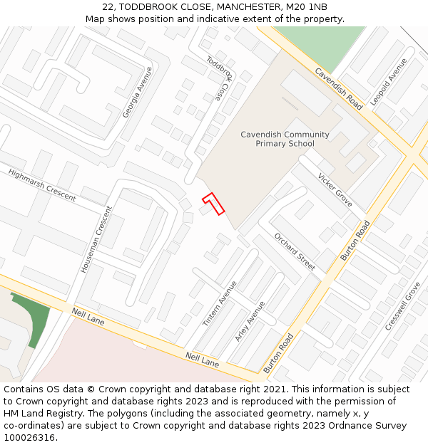 22, TODDBROOK CLOSE, MANCHESTER, M20 1NB: Location map and indicative extent of plot