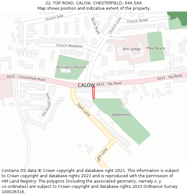 22, TOP ROAD, CALOW, CHESTERFIELD, S44 5AA: Location map and indicative extent of plot