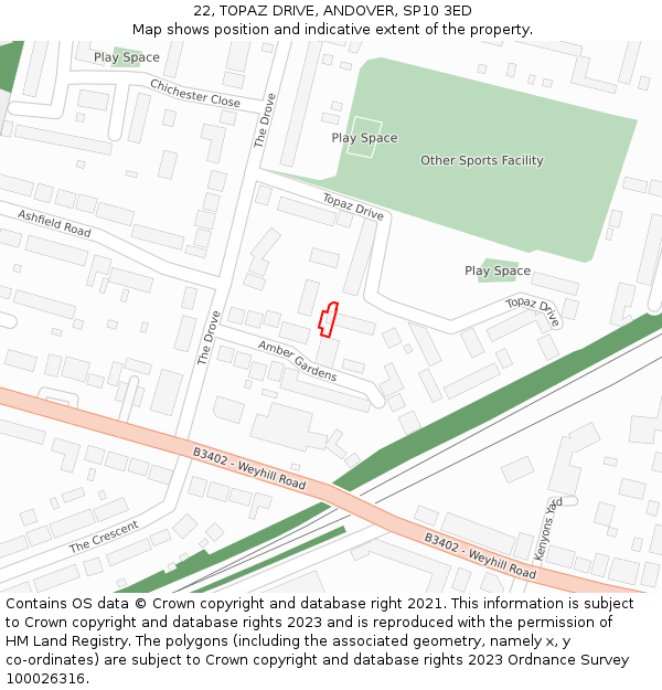 22, TOPAZ DRIVE, ANDOVER, SP10 3ED: Location map and indicative extent of plot
