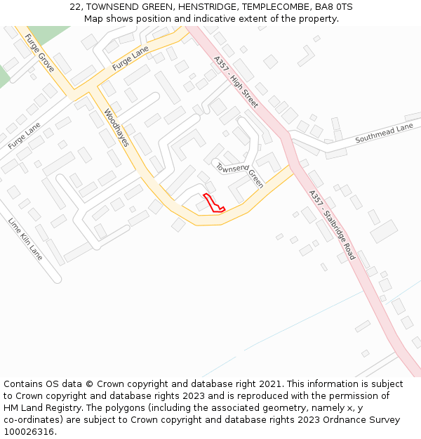 22, TOWNSEND GREEN, HENSTRIDGE, TEMPLECOMBE, BA8 0TS: Location map and indicative extent of plot