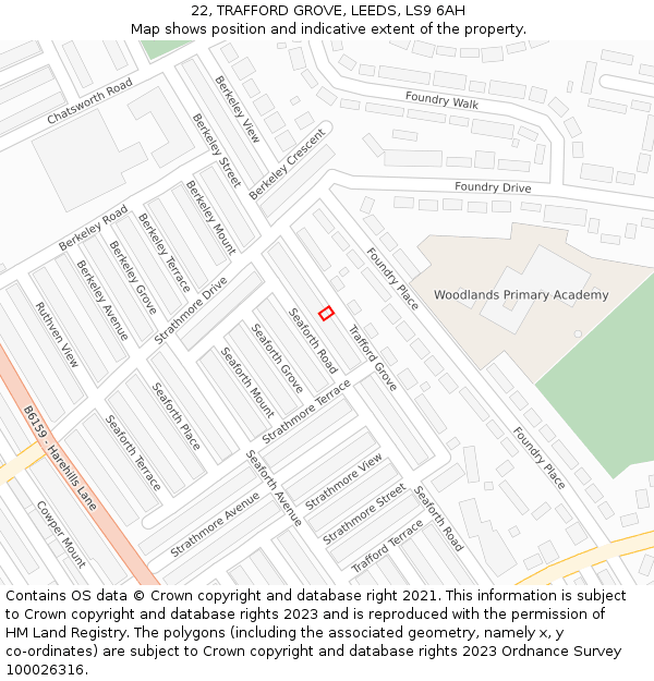 22, TRAFFORD GROVE, LEEDS, LS9 6AH: Location map and indicative extent of plot
