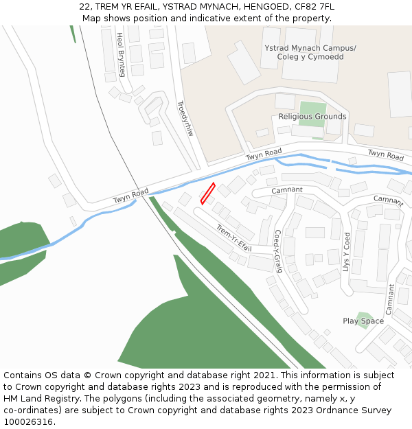 22, TREM YR EFAIL, YSTRAD MYNACH, HENGOED, CF82 7FL: Location map and indicative extent of plot
