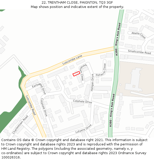 22, TRENTHAM CLOSE, PAIGNTON, TQ3 3GF: Location map and indicative extent of plot