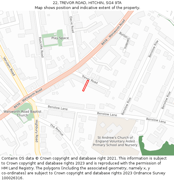 22, TREVOR ROAD, HITCHIN, SG4 9TA: Location map and indicative extent of plot