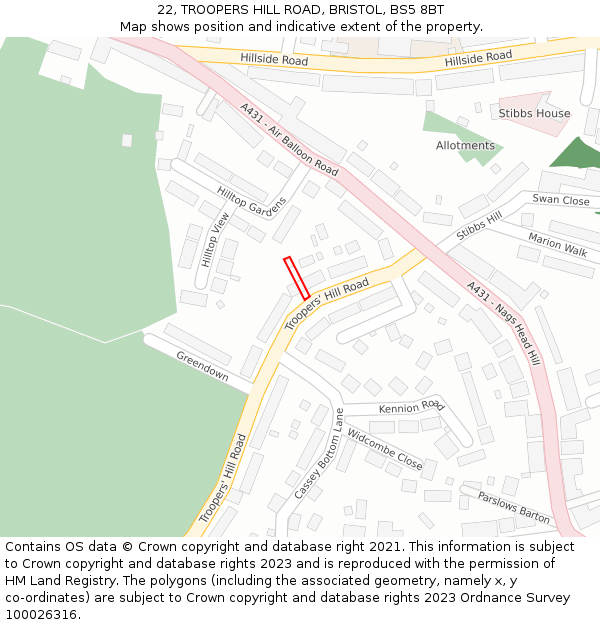 22, TROOPERS HILL ROAD, BRISTOL, BS5 8BT: Location map and indicative extent of plot