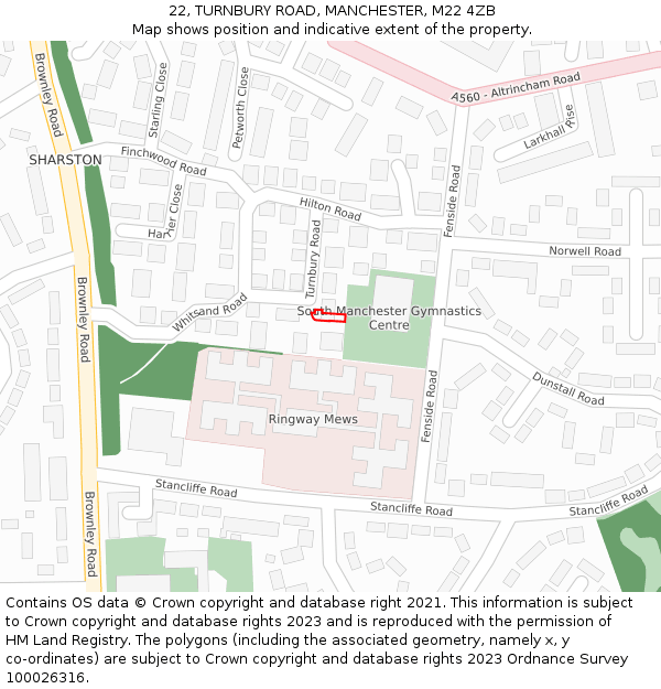 22, TURNBURY ROAD, MANCHESTER, M22 4ZB: Location map and indicative extent of plot