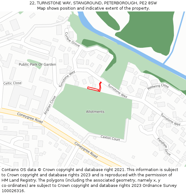 22, TURNSTONE WAY, STANGROUND, PETERBOROUGH, PE2 8SW: Location map and indicative extent of plot