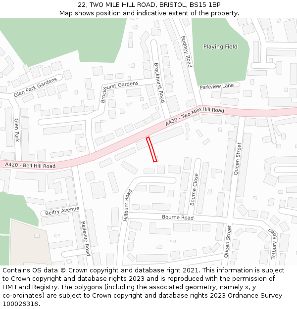 22, TWO MILE HILL ROAD, BRISTOL, BS15 1BP: Location map and indicative extent of plot