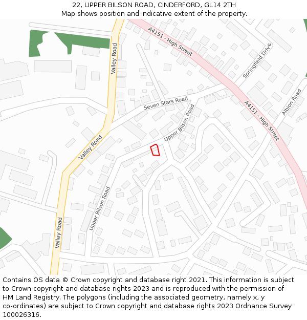 22, UPPER BILSON ROAD, CINDERFORD, GL14 2TH: Location map and indicative extent of plot