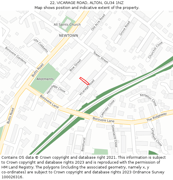 22, VICARAGE ROAD, ALTON, GU34 1NZ: Location map and indicative extent of plot