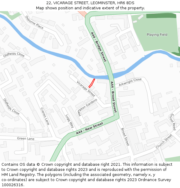 22, VICARAGE STREET, LEOMINSTER, HR6 8DS: Location map and indicative extent of plot