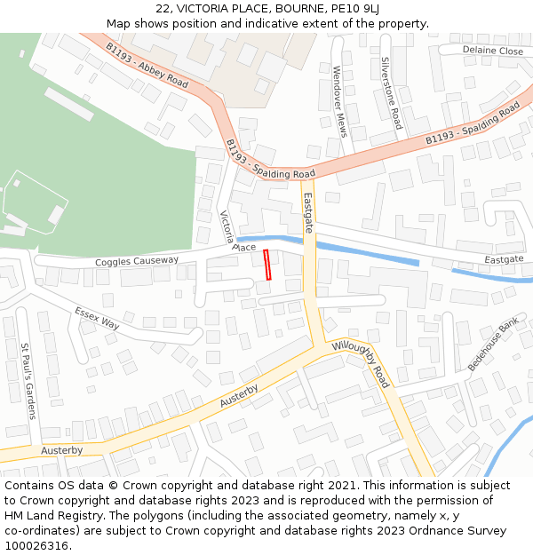 22, VICTORIA PLACE, BOURNE, PE10 9LJ: Location map and indicative extent of plot