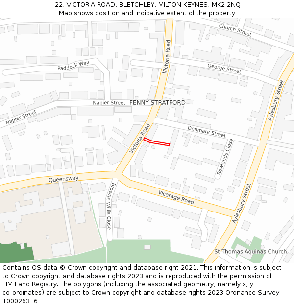 22, VICTORIA ROAD, BLETCHLEY, MILTON KEYNES, MK2 2NQ: Location map and indicative extent of plot
