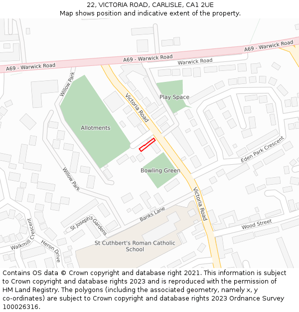 22, VICTORIA ROAD, CARLISLE, CA1 2UE: Location map and indicative extent of plot