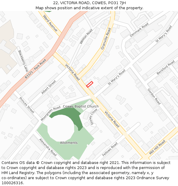 22, VICTORIA ROAD, COWES, PO31 7JH: Location map and indicative extent of plot