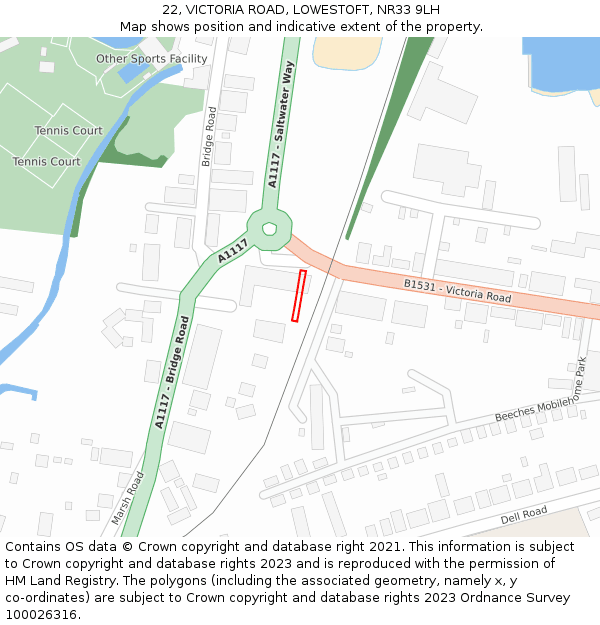 22, VICTORIA ROAD, LOWESTOFT, NR33 9LH: Location map and indicative extent of plot