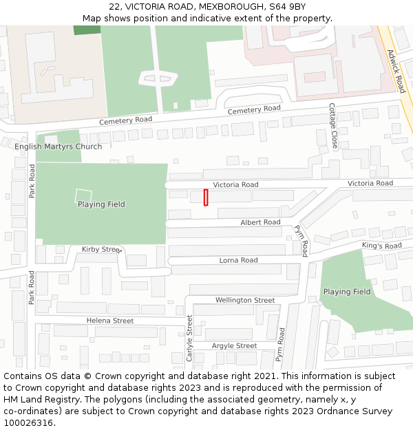 22, VICTORIA ROAD, MEXBOROUGH, S64 9BY: Location map and indicative extent of plot