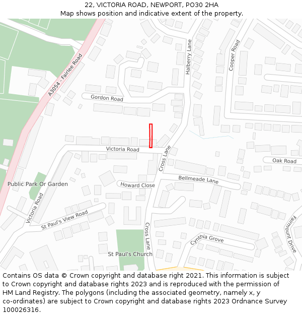 22, VICTORIA ROAD, NEWPORT, PO30 2HA: Location map and indicative extent of plot