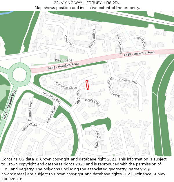 22, VIKING WAY, LEDBURY, HR8 2DU: Location map and indicative extent of plot