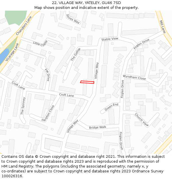 22, VILLAGE WAY, YATELEY, GU46 7SD: Location map and indicative extent of plot