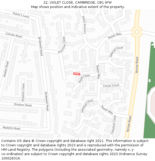 22, VIOLET CLOSE, CAMBRIDGE, CB1 9YW: Location map and indicative extent of plot