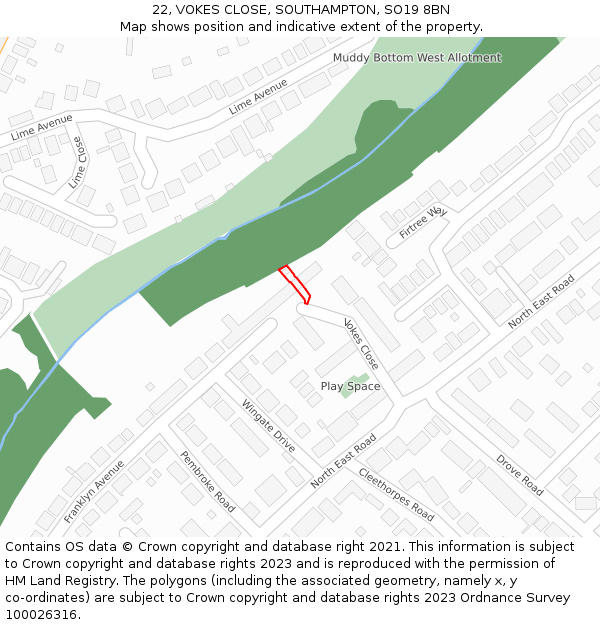 22, VOKES CLOSE, SOUTHAMPTON, SO19 8BN: Location map and indicative extent of plot