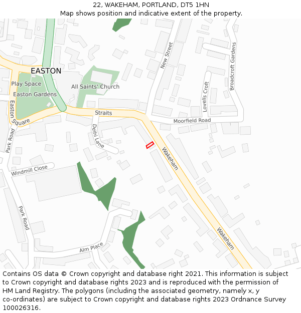 22, WAKEHAM, PORTLAND, DT5 1HN: Location map and indicative extent of plot