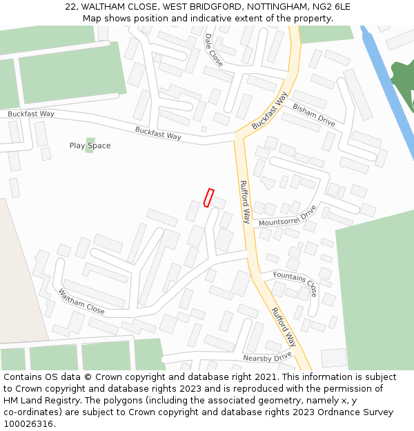 22, WALTHAM CLOSE, WEST BRIDGFORD, NOTTINGHAM, NG2 6LE: Location map and indicative extent of plot