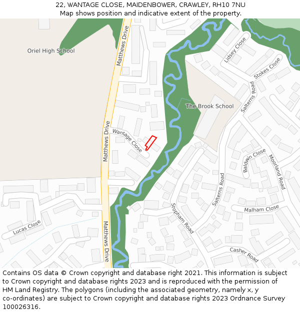 22, WANTAGE CLOSE, MAIDENBOWER, CRAWLEY, RH10 7NU: Location map and indicative extent of plot
