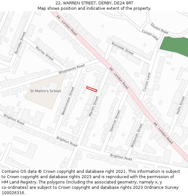 22, WARREN STREET, DERBY, DE24 8RT: Location map and indicative extent of plot