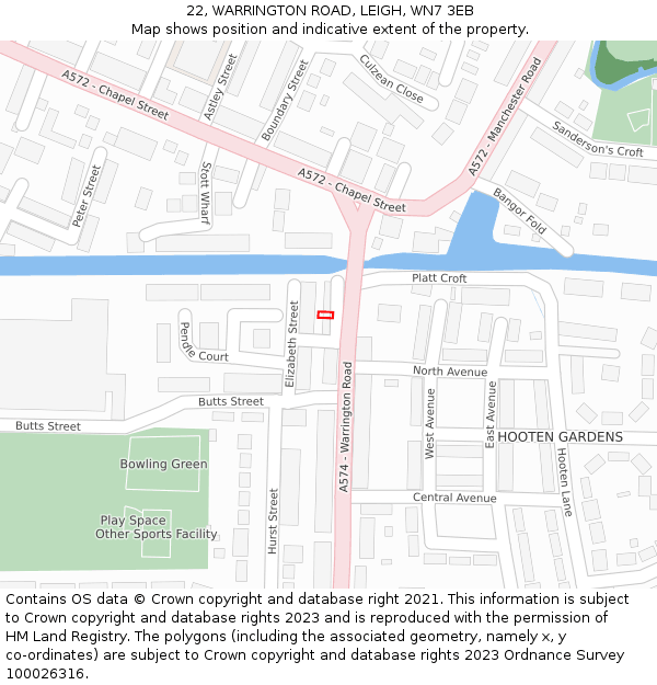 22, WARRINGTON ROAD, LEIGH, WN7 3EB: Location map and indicative extent of plot